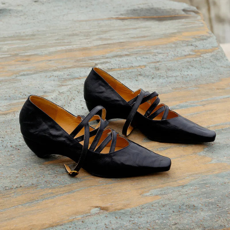 LIZAKOSHT  -  Fashion Pumps New High Quality Genuine Leather Shoes Cross Belt High Heels Commuter Women's Heels Shoes