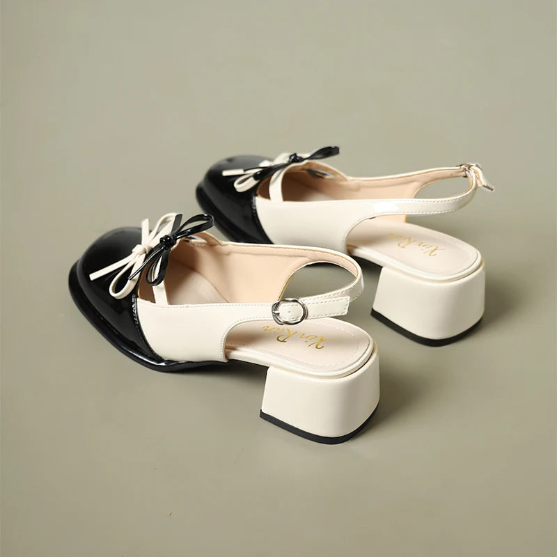 LIZAKOSHT  -  Closed Toe Sandals Women's Female Shoe Block Heels New Comfort Retro Girls Open Chunky Summer Bow Scandals Butterfly-knot