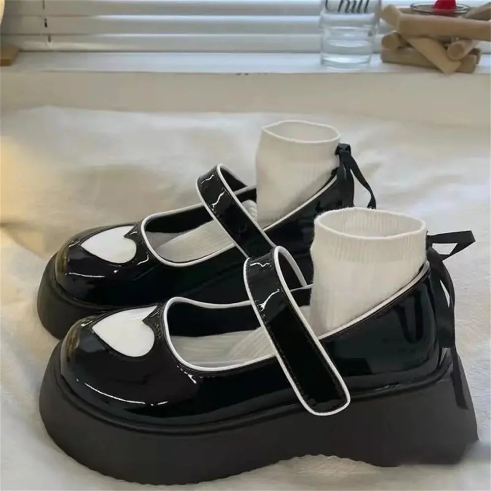 LIZAKOSHT  -  Tea Party Girls Japanese Vintage Jk Uniform Round Head Lolita Shoes Sweet Loli Thick Bottom Mid Heel Love Cosplay Lolita Shoes