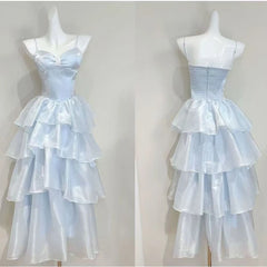 LIZAKOSHT  -  Energetic Sweet High-end Temperament Blue Fairy Dress Minimal Elegant Gentle Slim Fashion Kawaii Patchwork Slip Dresses Women