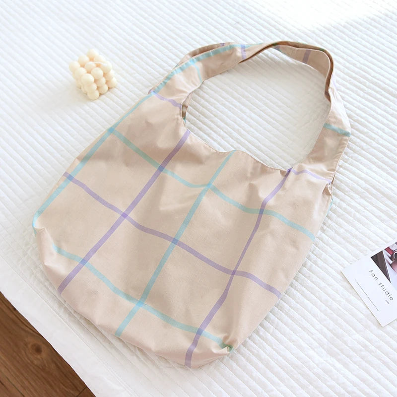 LIZAKOSHT  -  Vinatge Retro Cotton Shoulder Bags Striped Plaid Colorful Environmental Shopping Bag Tote Package Casual Handbag For Women