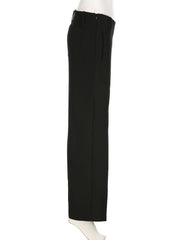 LIZAKOSHT  -  Casual Loose Solid Suitpants Office Lady Basic Mid-Waisted Straight Wide Leg Pants Women Summer Fashion Streetwear