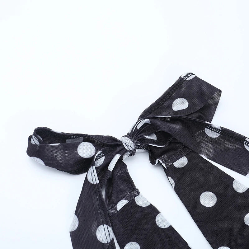 LIZAKOSHT  -  Holiday Style Leisure Sexy Polka Dot Printed Deep V-neck Backless Sleeveless High Waist Lacing Short Dresses Vintage Outfit