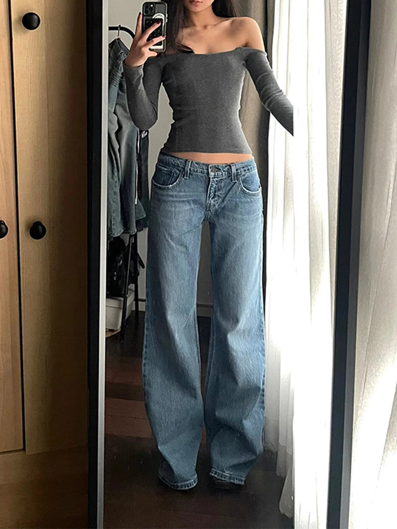 LIZAKOSHT  -  Women Vintage Blue  Jeans Baggy High Waist Cowboy Pants Harajuku Straight Denim Trousers 90s Y2k Trashy 2000s Clothes
