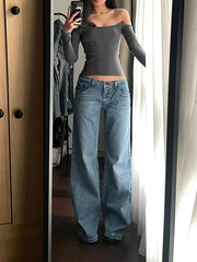 LIZAKOSHT  -  Women Vintage Blue  Jeans Baggy High Waist Cowboy Pants Harajuku Straight Denim Trousers 90s Y2k Trashy 2000s Clothes