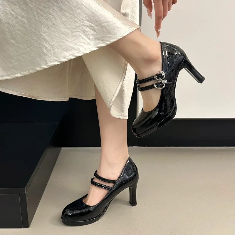LIZAKOSHT  -  Designer Luxury Thick Heel Women Mary Jane Shoes Concise Shallow Belt Buckle Shoes Ladies Outdoor Elegant Dress Dancing Pumps