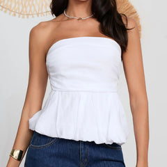 LIZAKOSHT  -  Vintage Y2k Strapless Tube Tops Women Summer Bubble Hem Plaid Print Bandeau Vest Backless Shirts Lettuce Trim Scarf Streetwear