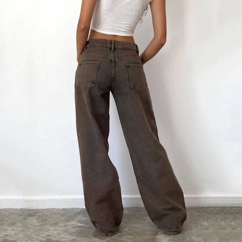 LIZAKOSHT  -  Women Y2K Aesthetic Low Rise Baggy Jeans Loose Fit Boyfriend Straight Wide Leg Denim Pants Trendy Stretch Trousers