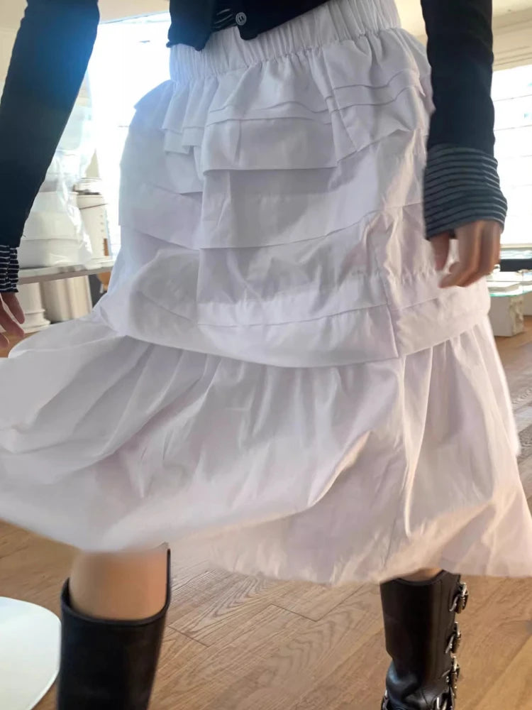 LIZAKOSHT  -  Y2k Aesthetic White Simple Pleated Skirts Women Vintage Summer Long Skirt Harajuku Streetwear Gothic Faldas Largas Mujer 2024