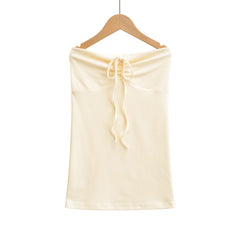 LIZAKOSHT  -  6 colors Summer Sexy Bow Lacing up Drawstring Collar Strapless Camis Women Elastic Back Tank Top Camisoles Skinny Vest Tee Gray