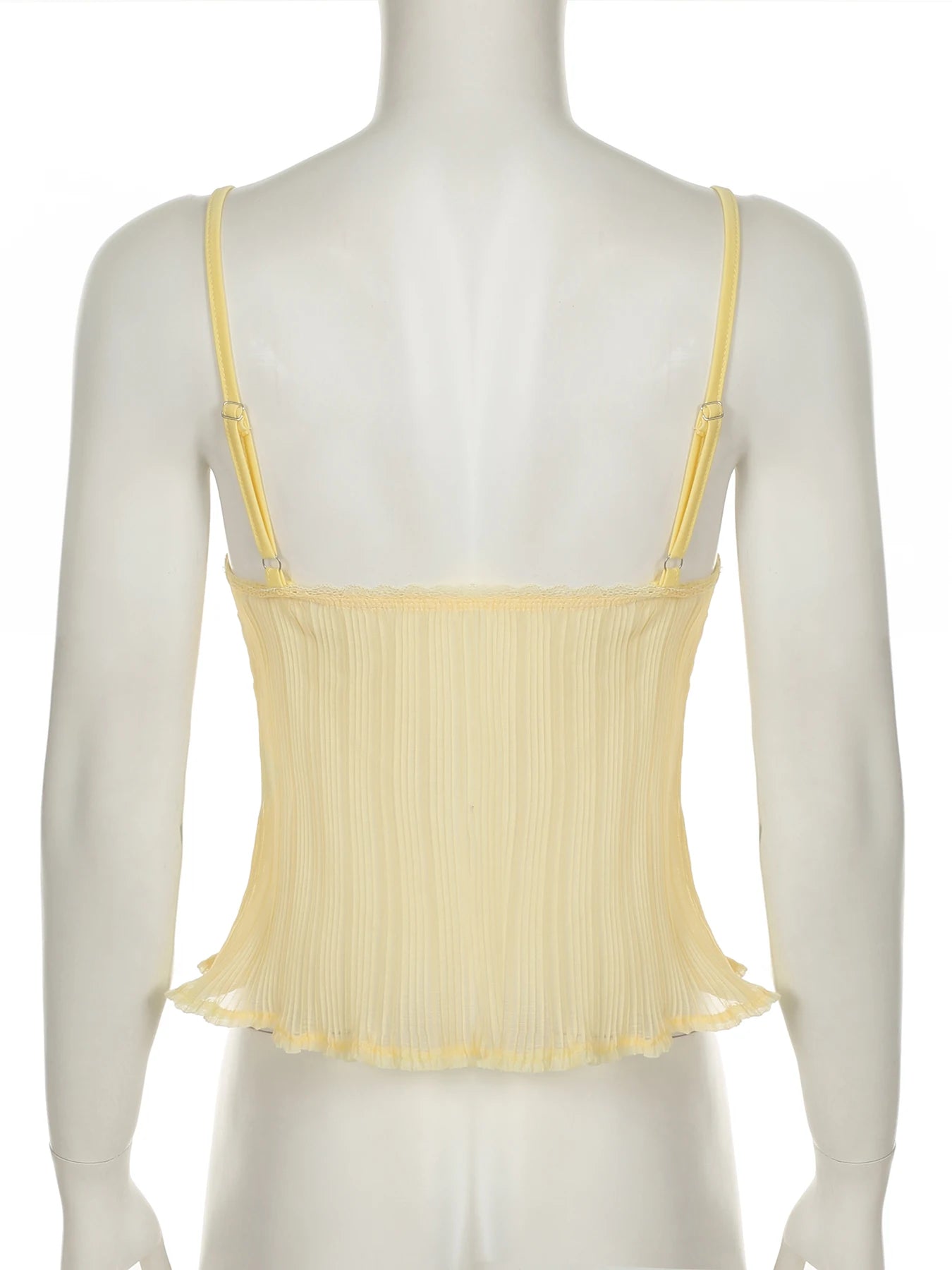 LIZAKOSHT  -  Fold Solid Sexy Backless Camisole Bow Lace Patchwork Summer Chic Vest Slim 90s Hottie High Street Crop V-neck Top