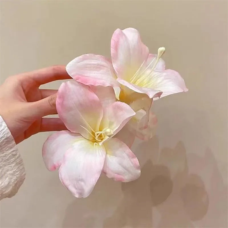 LIZAKOSHT  -  New Sweet Fairy Lily Flowers Hair Claw Beautiful Spring Large Crab Hair Clips Headdress for Woman Girls Beach Hair Accessories