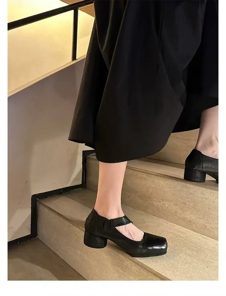 LIZAKOSHT  -  Flat Shoes Women's New Spring and Autumn Summer Genuine Leather Retro Round Toe Flat Ballet Shoes Mary Jane Single Shoe Flats