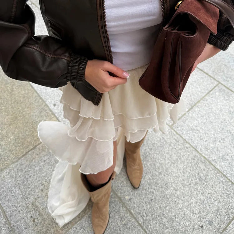 LIZAKOSHT  -  Casual Irregular Skirt For Women Solid High Waist Loose Pleats See-Through Fashion Y2k Skirts Outfit Female Skirts