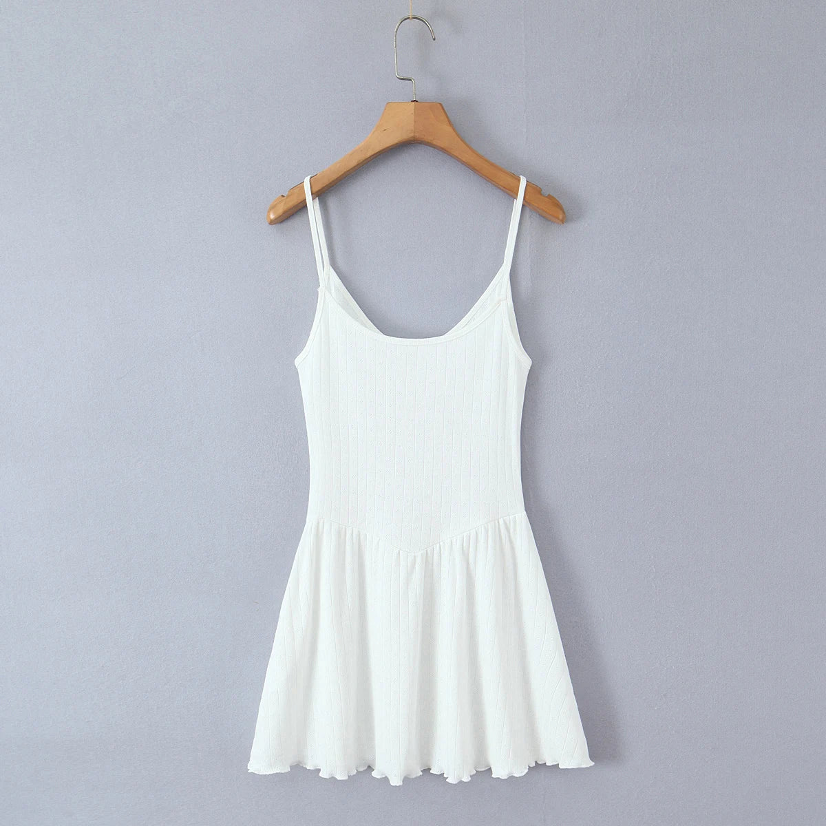 LIZAKOSHT  -  Sexy White Rib Knitted Cotton Low Waist Sling Dress Women Bow V neck Ruched A-lined Swing Short Dresses Summer Vestidos  Robe