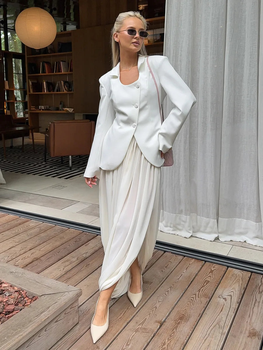 LIZAKOSHT  -  Casual Beach Holiday Long Skirt Women's Mesh Pleated High Waist Solid Elegant Patchwork Summer Maxi Skirt Female Clothes