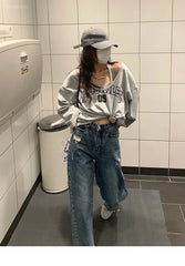 LIZAKOSHT  -  Sudaderas Spring Autumn Sweatshirt Halter Letter Print Loose 2 Piece Aesthetic Hoodies Women Retro Fashion Casual Y2k Streetwear