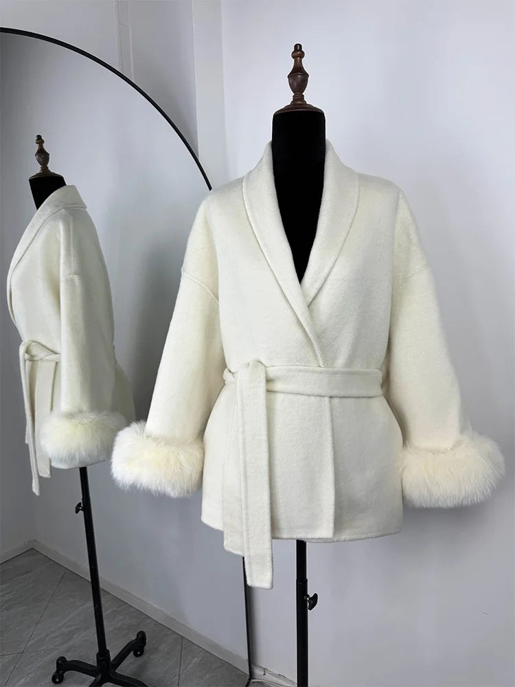 LIZAKOSHT  -  Fox Fur Woolen Women's 2025 Autumn Coat Fashion Patchwork Double-Sided Wool Overcoat Commuter New Elegant Office Jacket