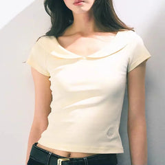 LIZAKOSHT  -  Short-sleeved Women's T-shirt, New Style, Women's Summer Waist - Cinching and Slimming Knitted All - Match Solid Color Top