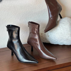 LIZAKOSHT  -   Soft Leather Elegant High Heel Short Booties Women Autumn Trendy Pointed Toe Modern Ankle Boots Formal Dress Daily Shoes