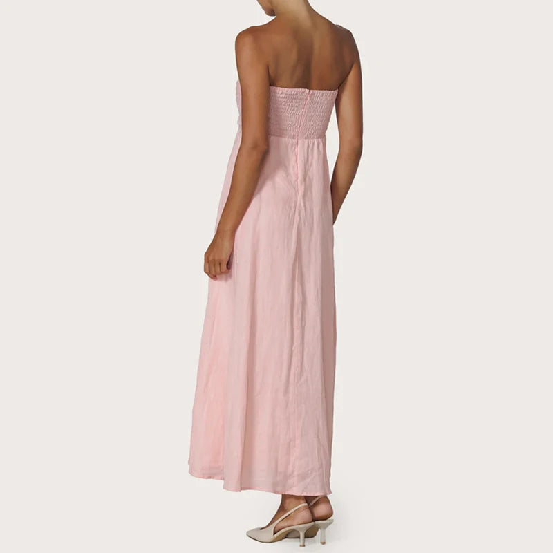 LIZAKOSHT  -  Women Tube Maxi Dress Ruched Strapless Bodice A Line Long Dress Elegant Lady Sleeveless Flowy Summer Sundress Cocktail Party