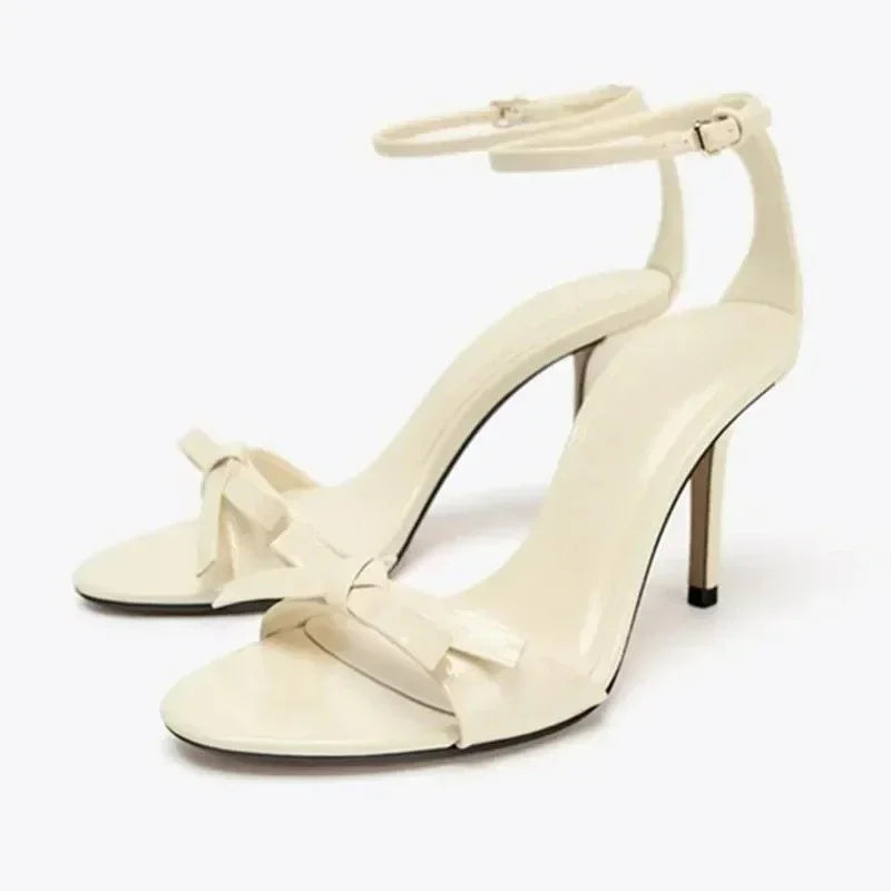LIZAKOSHT  -  Bowknot Elegant Thin Heels Sandals Women Open Toe Ankle Stra Concise Party Fashion Designer Wedding Shoes Sandalias De Mujer