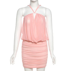 LIZAKOSHT  -  Spring Summer New Women's Sexy and Spicy Style V-neck Strap Hanging Neck Exposed Backpack Hip Dress