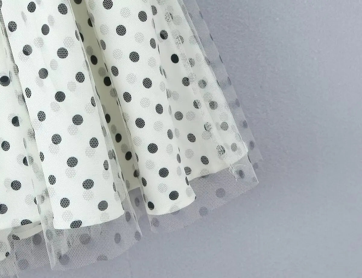 LIZAKOSHT  -  Sexy Polka Dot Print Spliced Mesh Bow Halter Dress Women Backless Slim Low Waist Swing Ball Gown Short Sling Dresses Vestidos