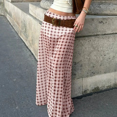LIZAKOSHT  -  Vintage Harajuku Plaid Printing Hihg Waist Fashion Slim Fit Women Long Skirts Loose Summer Evening Party Streetwear Maxi Skirt