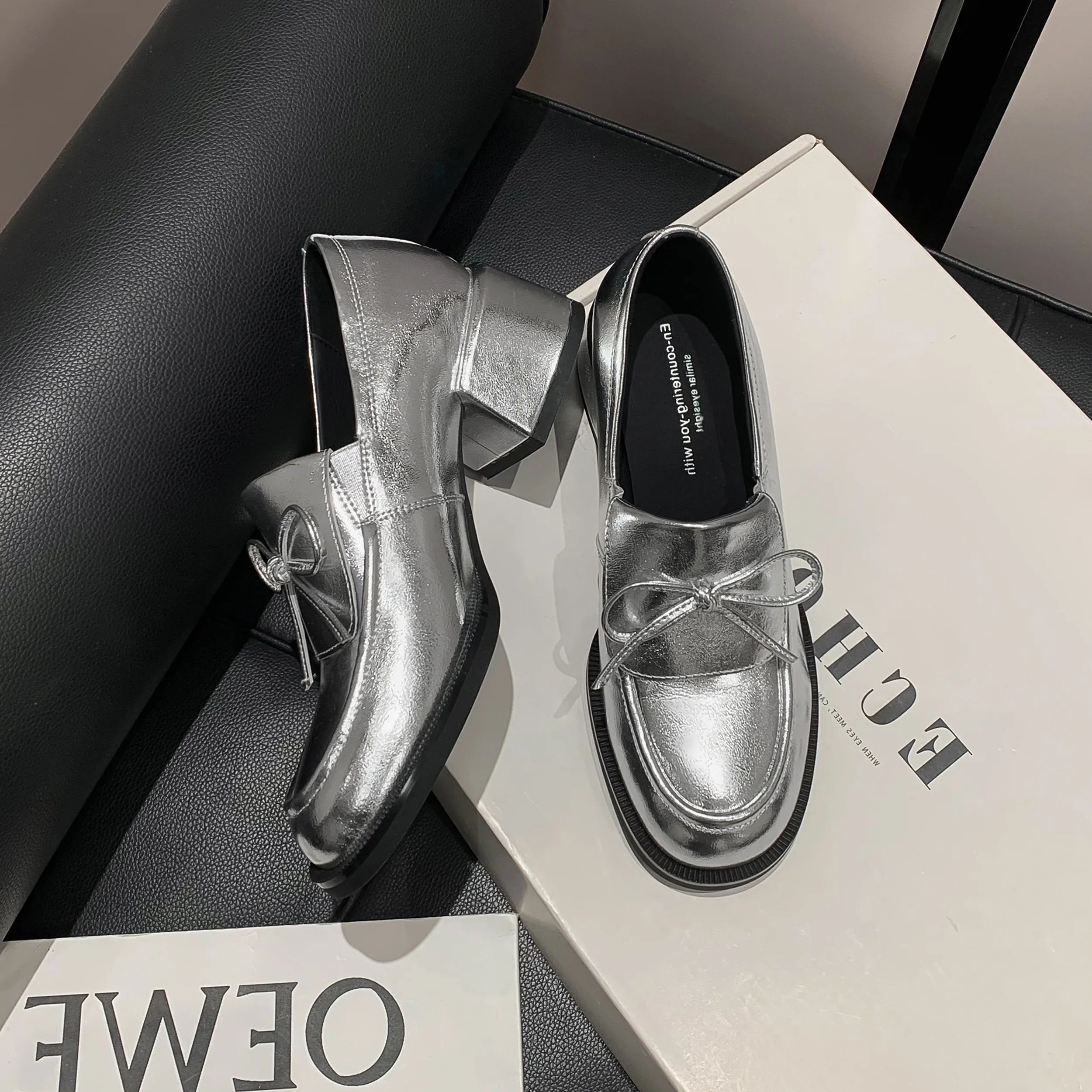 LIZAKOSHT  -  Fashion Pumps New High Quality Genuine Leather Shoes Loafers Butterfly Bow Round Head High Heels Women's Shoes Lolita