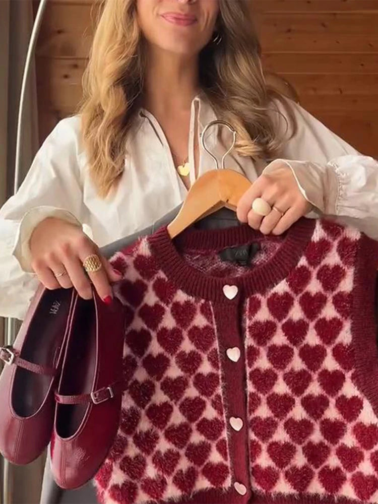 LIZAKOSHT  -  Heart Shaped Knitted Vest Sweater Waistcoat Round Neck Slim Fit Sleeveless Cardigan Knitwear Warm Fashion Women Tank Top SPring
