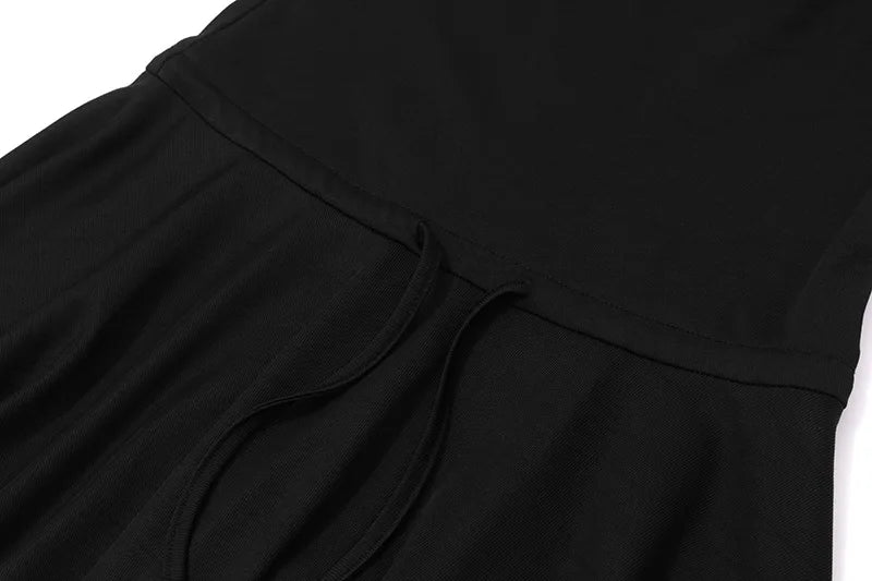 LIZAKOSHT  -  Sexy Backless Women Fake Two Piece Sets Black Spaghetti Strap V-neck Dress Female Summer Skinny Elegant Streetwear