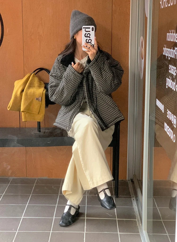 LIZAKOSHT  -  Retro Winter Cotton Jaet Women's Loose Long Sve Stand Collar Cheered Warm Coat Casual Versatile Two-Sided Wear