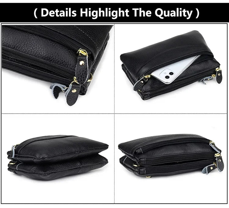 LIZAKOSHT  -  Genuine Leather Women Messenger Bags small Cowhide ladies Clutch wallet Multiple pockets female Shoulder Bags Cell phone purse