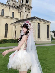 LIZAKOSHT  -  Japan Lolita Romantic Sweet Girl Ballet Dress New Spring and Summer Women's Lae Bow Fairy Cake Dresses Slim Ball Gown Dresses