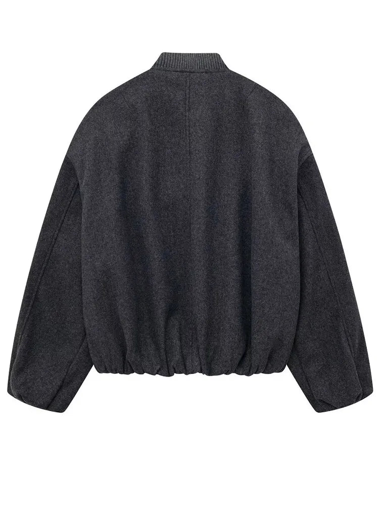 LIZAKOSHT  -  Fashion Soild Bomber Jacket For Women Autumn Long Sleeve Zipper Pocket Coats Female Stand Collar Street Chic Lady Outerwear
