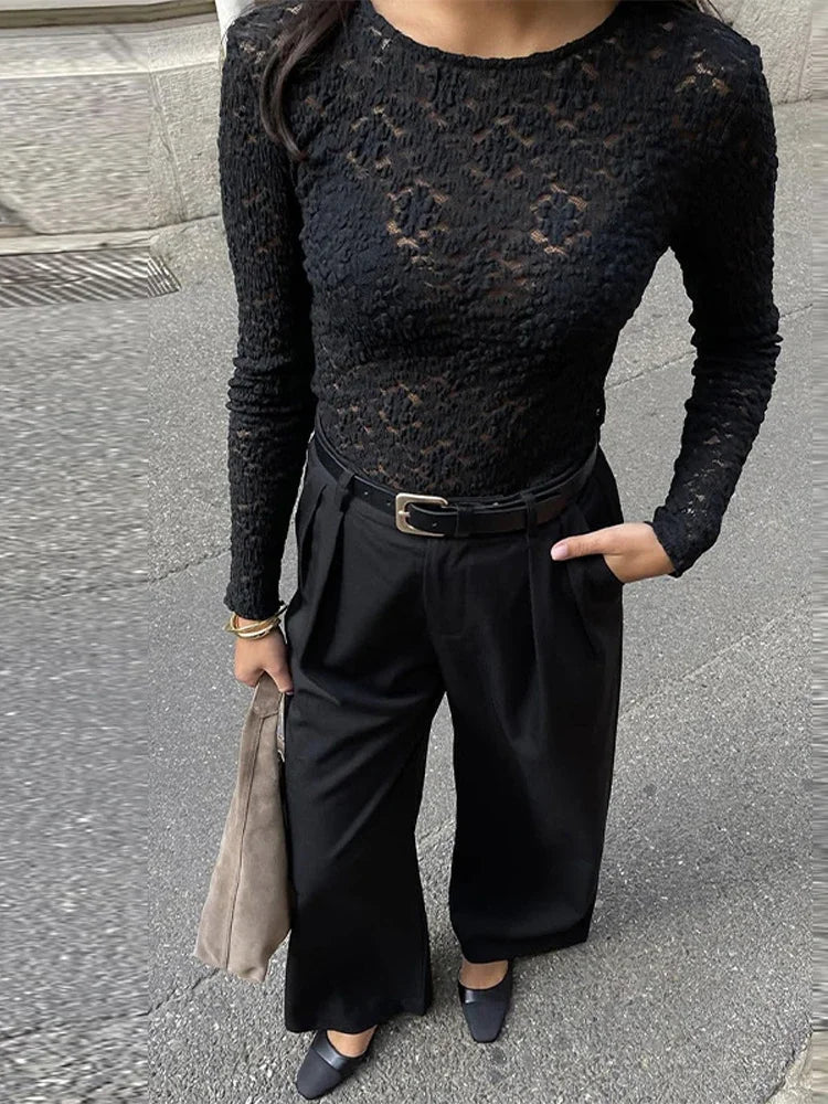 LIZAKOSHT  -  Lace Hollow Out Tops For Women v-neck Sleeveless Single Breasted Front Split Skirts 2025 Summer Female Daily Casual Outerwear