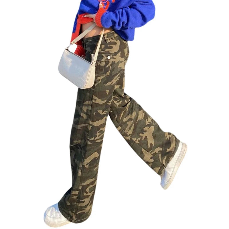 LIZAKOSHT  -  Vintage Y2K Camouflage Jeans Women Low Waisted Chic Harajuku Baggy Denim Pants Aesthetic Trousers