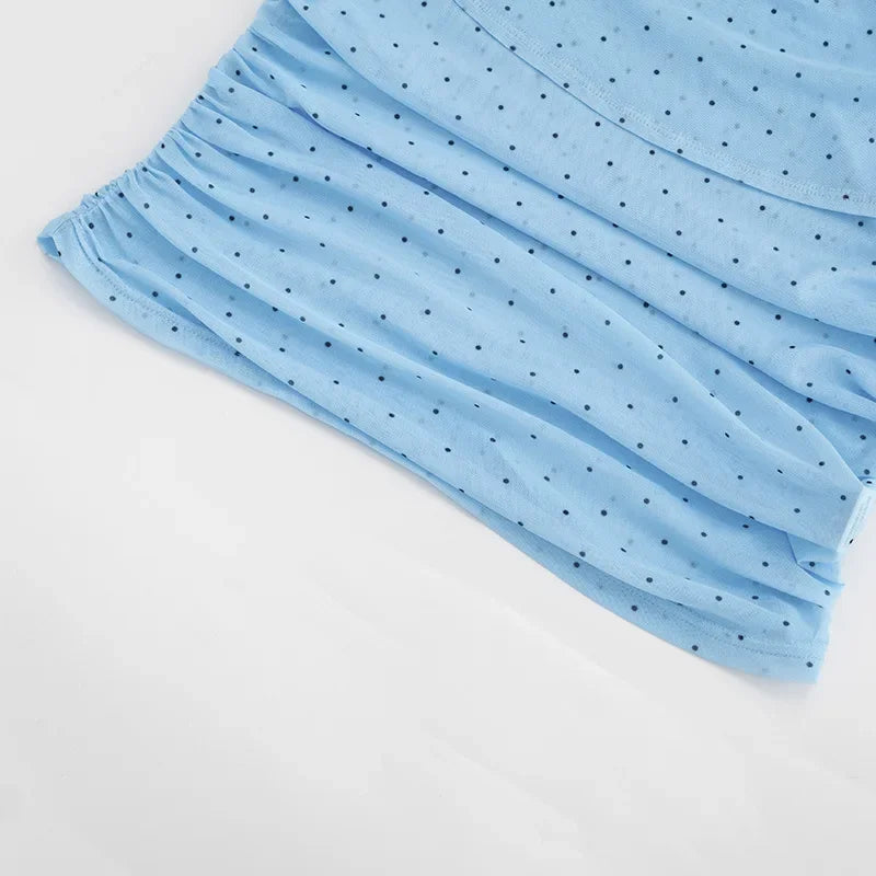 LIZAKOSHT  -  Women's Summer Polka Dot Print Shawl Tops High Street Ladies Fashion Sexy Folds Slim T-shirt Holiday Party Tee Shirts