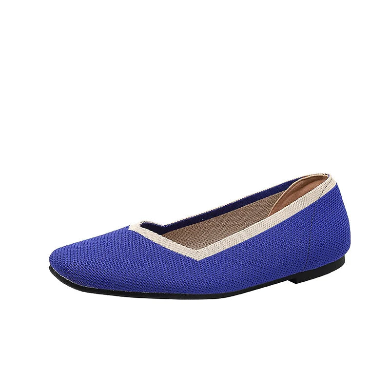 LIZAKOSHT  -  Women Spring Summer Comfort Fashion Knitting Fly Line Flat Shoes Luxury Shallow Mouth Square Toe Soft Sole Single Shoes