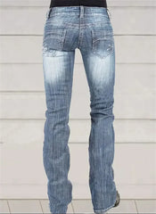 LIZAKOSHT  -  Low-waisted Women Flared Jeans Fashion Vintage Whitish Blue Washable Denim Pants Slim Fit Trousers Female Chic Casual Streetwear