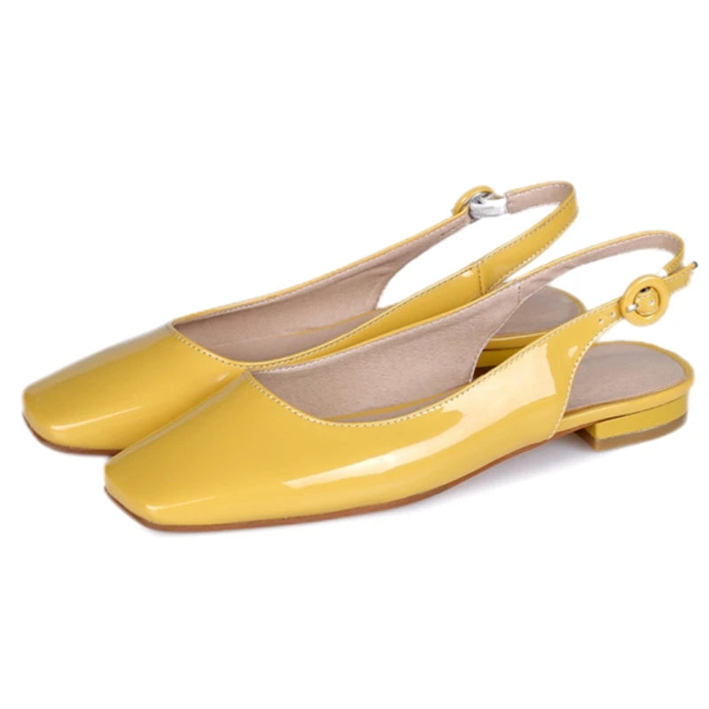 LIZAKOSHT  -  Elegant Flat Loafers Shoes Woman Soft Square toe Large Size Slingbacks Sandals Yellow Pink Dance Walking Office Shoes Comfort