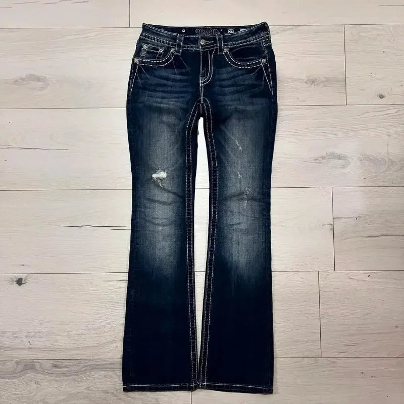 LIZAKOSHT  -  American Street Hip Hop Gothic Embroidered Casual Jeans Woman Retro Street Loose Casual High Waisted Straight Leg Wide Leg Jeans