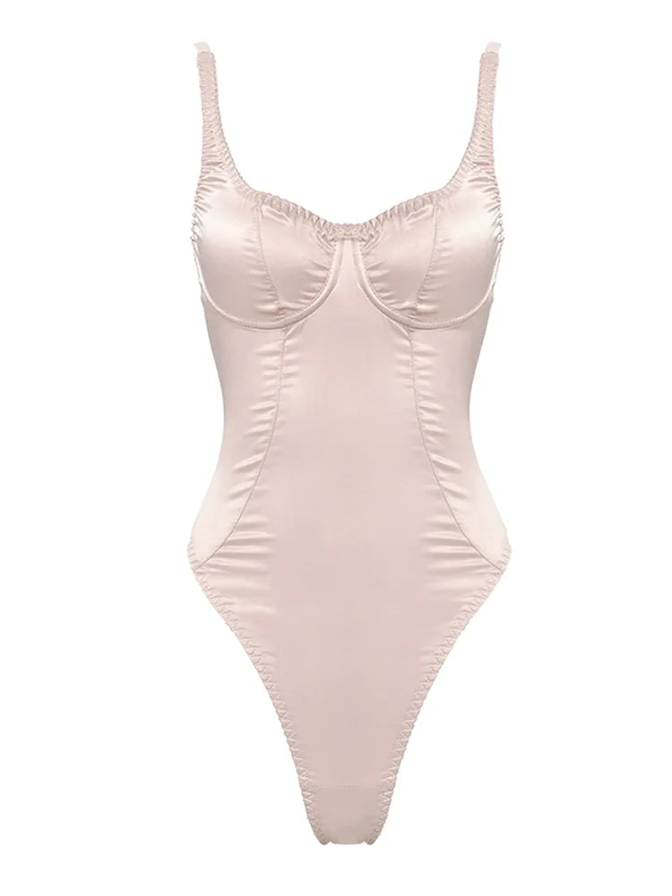 LIZAKOSHT  -  Fashion Satin Slim Corset Women's Bodysuit Solid Sleeveless Backless One Piece Romper 2025 Summer Lady New in Party Clubwear