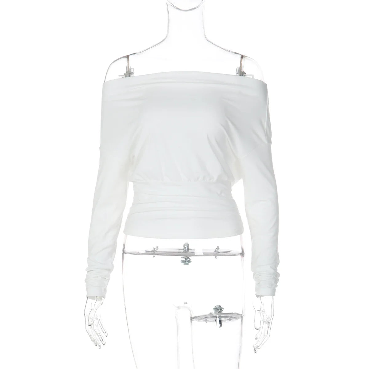 LIZAKOSHT  -  Woman Clothing Slash Neck Corset T-shirts Fashion Long Sleeve Solid Color Slim T Shirt Ladies Tunics Tops Streetwear