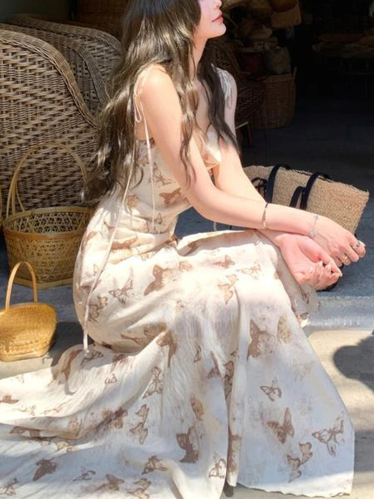 LIZAKOSHT  -  Summer Japanese Elegant Party Midi Dress Women Irregular Sweet Lace Suspender Dress Female Slim Korean Casual Strappy Dress