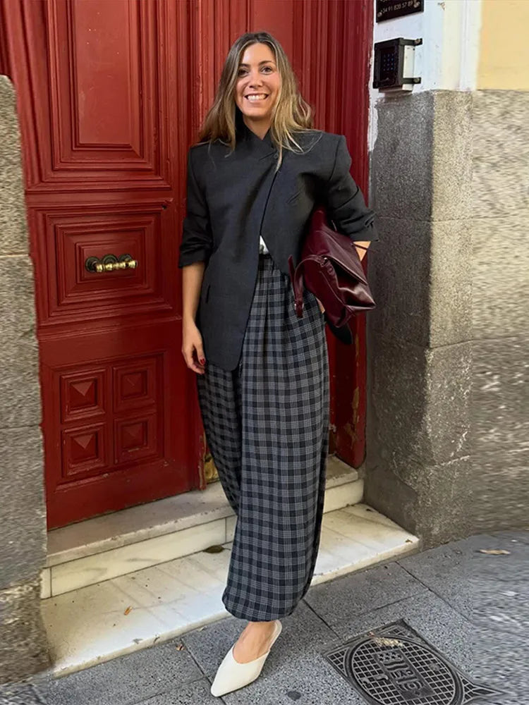 LIZAKOSHT  -  Women's Spring Fashion Versatile Bloomers Plaid Printed Loose Pants Female High-waist Drawstring Casual Trousers