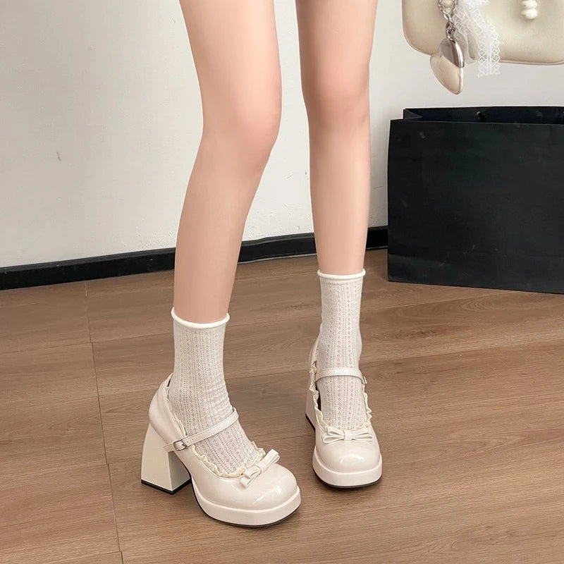 LIZAKOSHT  -  Designer Platform High Heel Women's Mary Jane Shoes Fashion Butterfly-knot Lace Shoes New Spring Autumn Wedding Party Shoes