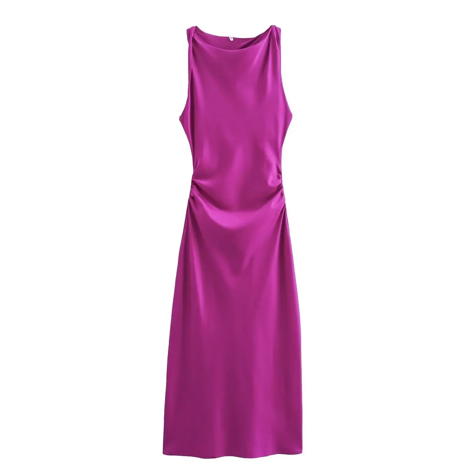 LIZAKOSHT  -  Summer New Women Sleeveless Dress Fashion Temperament Sexy Silk Satin Texture Solid Color Midi Long Dress Women Elegant