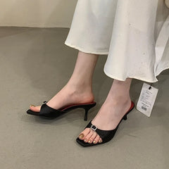 LIZAKOSHT  -  Summer Ladies Elegant Slides New Brand Women Slipper Fashion Shallow Slip on Thin High Heel Outdoor Dress Sandals